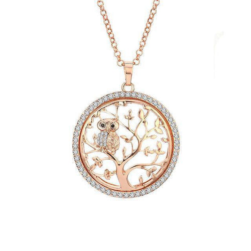 Collier Arbre de Vie Chouette Dorée