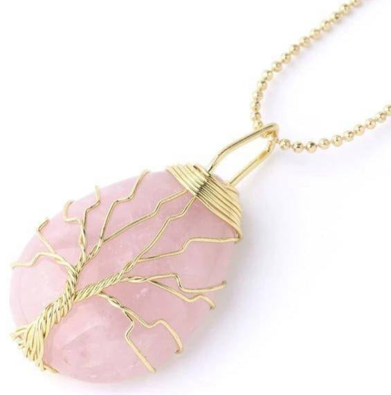 Collier Arbre de Vie Quartz Rose