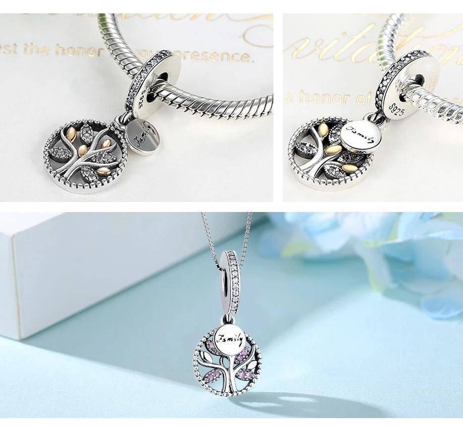 Pendentif Arbre de Vie Feuilles Roses en Argent