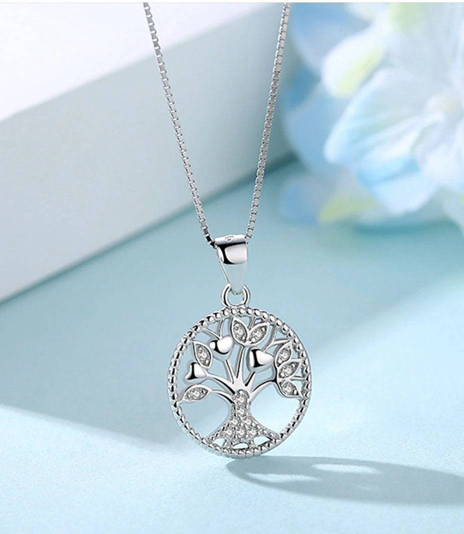 Pendentif Arbre de Vie Cœur en Argent Massif