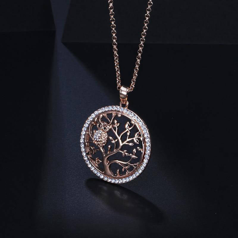 Collier Arbre de Vie Chouette Dorée