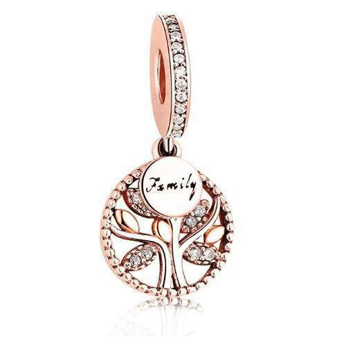 Pendentif Arbre de Vie Feuilles Roses en Argent