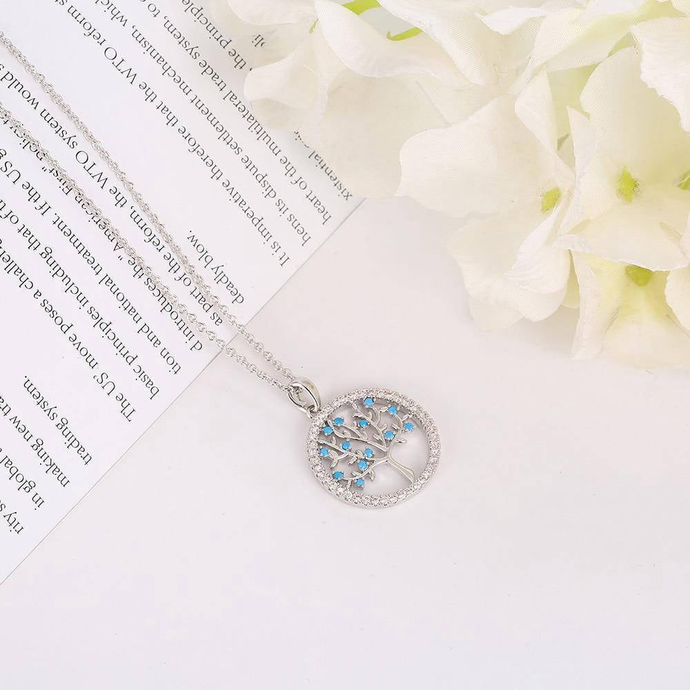 Collier Arbre de Vie Argent avec Cristaux Bleus
