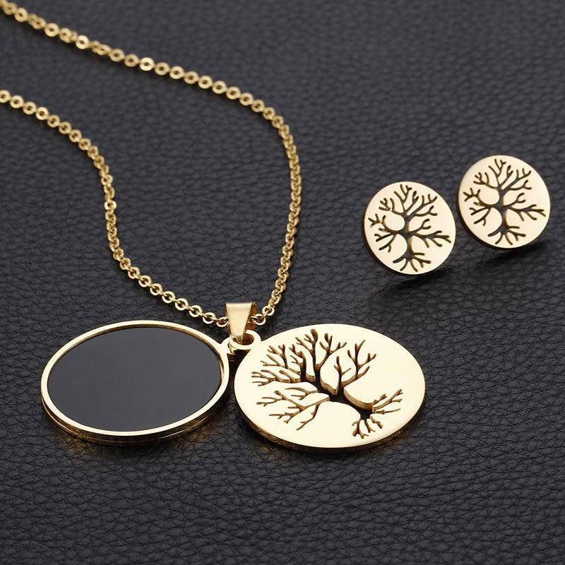 Collier Arbre de Vie en Acier Doré et Argenté