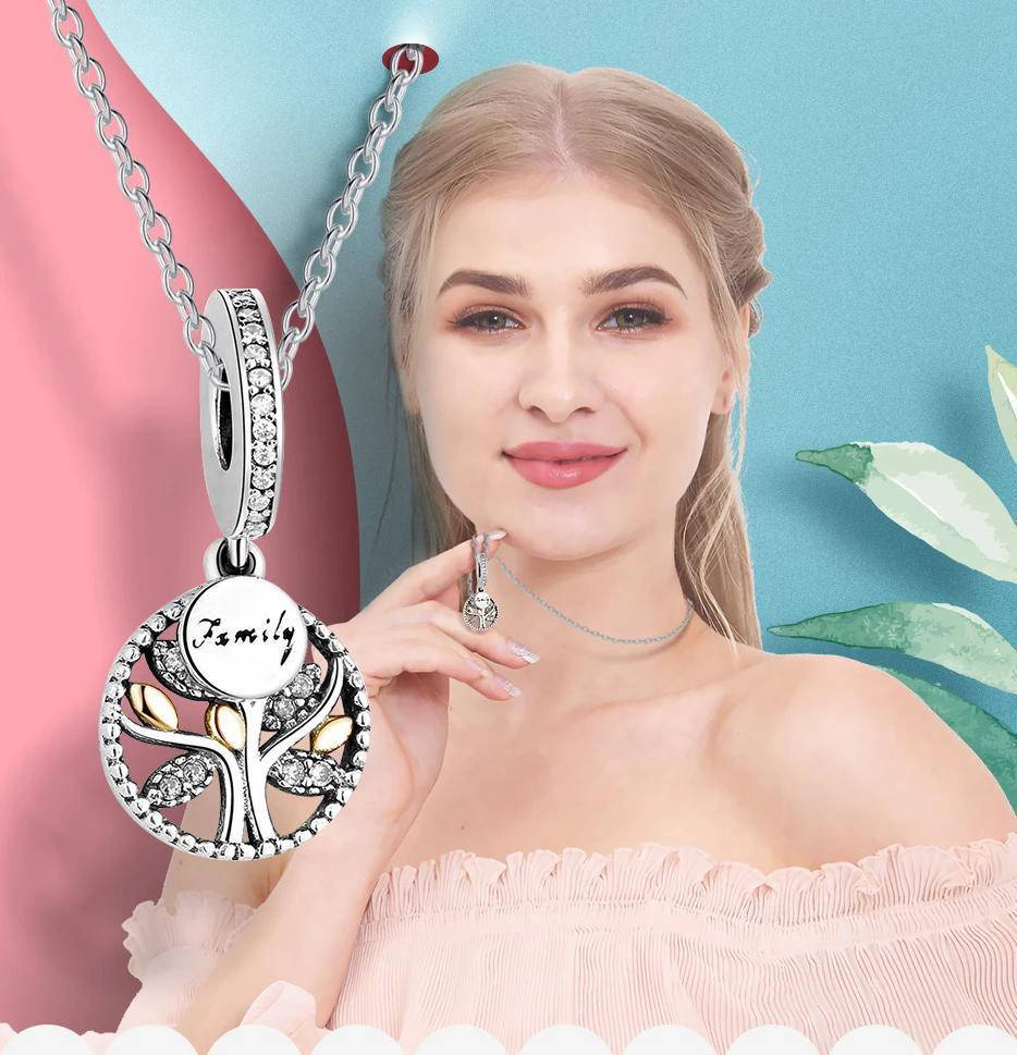 Pendentif Arbre de Vie Feuilles Roses en Argent