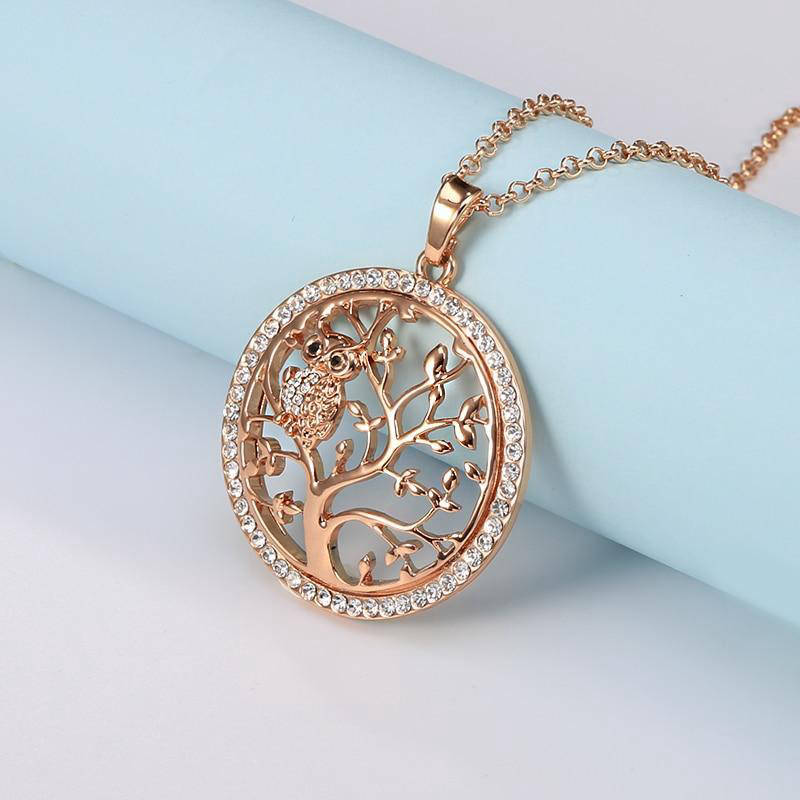Collier Arbre de Vie Chouette Dorée