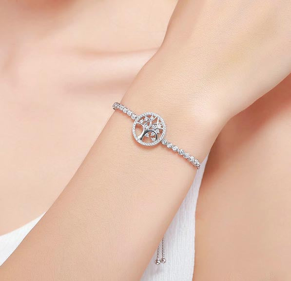 Bracelet Arbre de Vie en Argent/Platine - Symbole d'Équilibre et de Protection