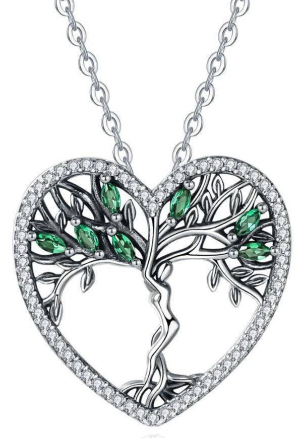 Collier Arbre de Vie : Cœur d’Émeraude en Argent Massif - Bijou Élégant et Symbolique