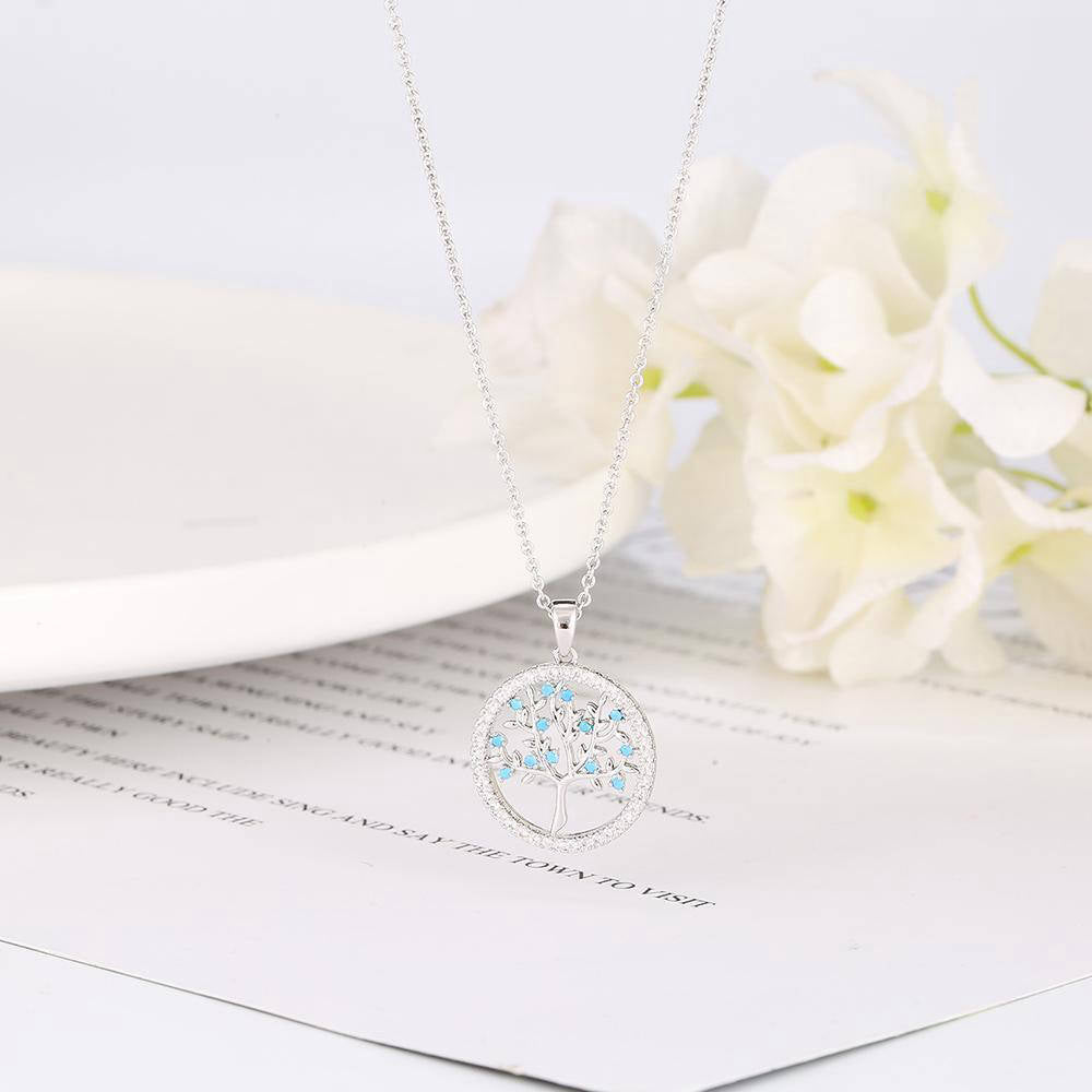 Collier Arbre de Vie Argent avec Cristaux Bleus