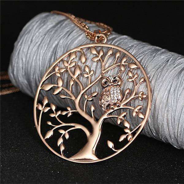 Pendentif Arbre de Vie Chouette Dorée