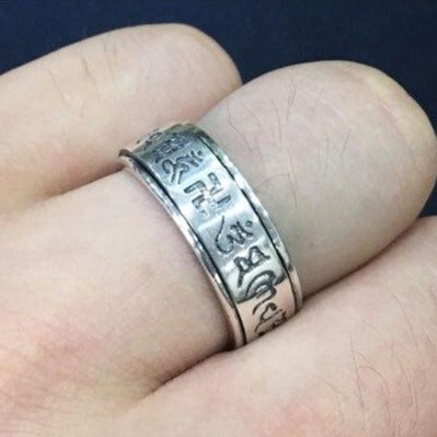 Bague Anti-Stress Anneau Tournant Tibetain en Argent
