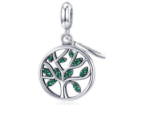 Collier Arbre de Vie Joyaux Verts en Argent Massif