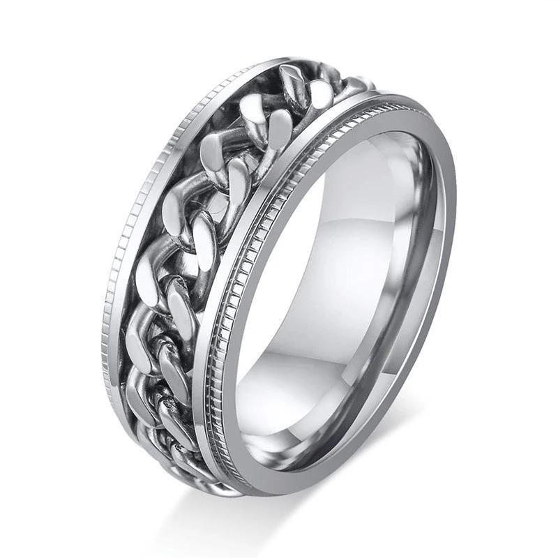 Bague Anti-Stress Chaîne Tournante en Argent