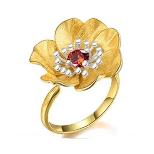 Bague Anti-Stress Fleur de Lotus Réglable en Argent Pur