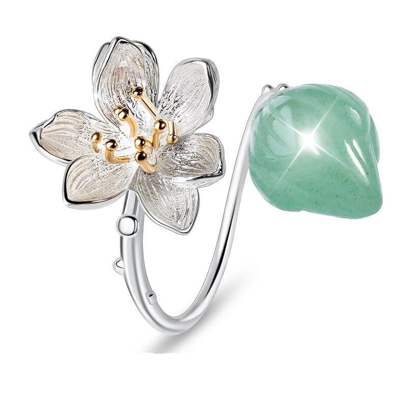 Bague Fleur de Lotus Anti-Stress en Argent et Aventurine