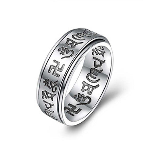 Bague Anti-Stress Anneau Tournant Tibetain en Argent