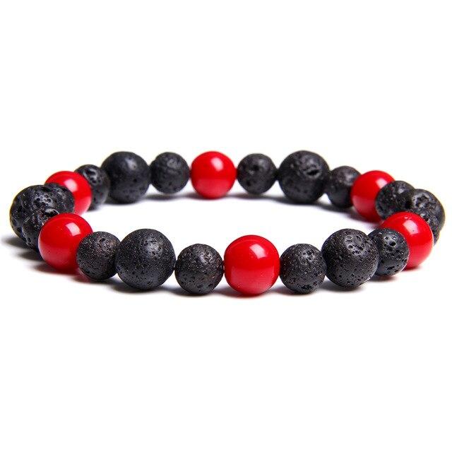 Bracelet Anti-Stress Corail Rouge et Pierre de Lave