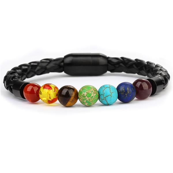 Bracelet Anti-Stress Cuir Tressé 7 Chakras