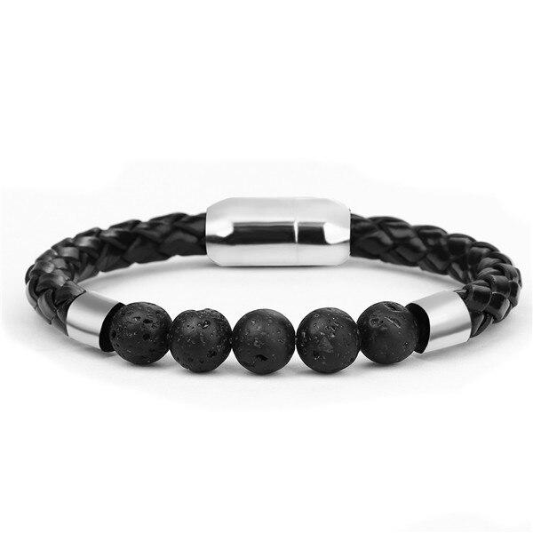 Bracelet Anti-Stress Cuir Tressé Pierre de Lave