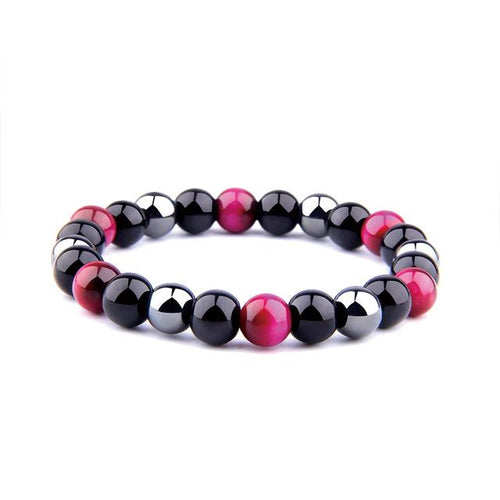 Bracelet Anti-Stress En Oeil de Tigre Rose, Obsidienne Noire et Hématite