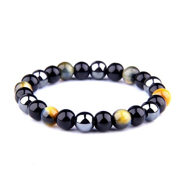 Bracelet Anti-Stress Élégant: Hématite & Œil de Tigre Brun