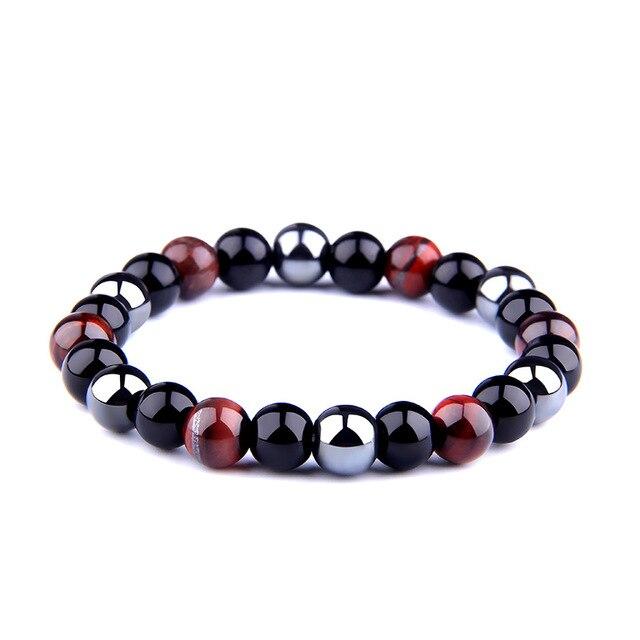 Bracelet Anti-Stress Hématite et Oeil de Tigre Rouge