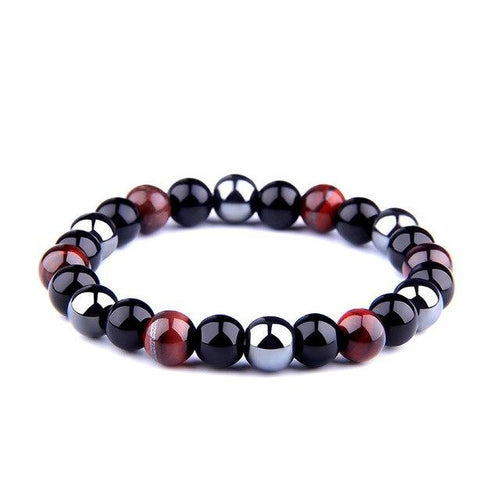 Bracelet Anti-Stress Hématite et Oeil de Tigre Rouge