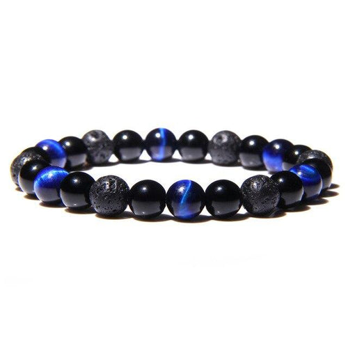 Bracelet Anti-Stress en Œil de Tigre Bleu, Obsidienne Noir et Pierre de Lave