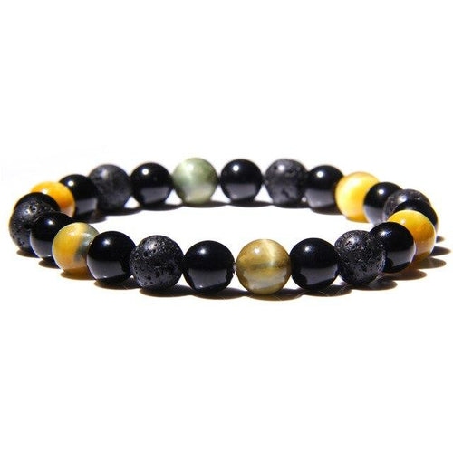Bracelet Anti-Stress Luxe: Oeil de Tigre, Obsidienne, Pierre de Lave