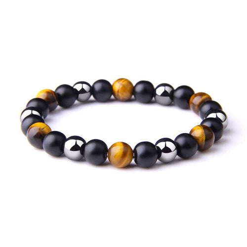 Bracelet Anti-Stress en Œil de Tigre Jaune, Obsidienne Noire et Hématite