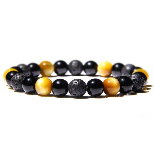 Bracelet Anti-Stress Œil de Tigre Jaune, Obsidienne & Pierre de Lave