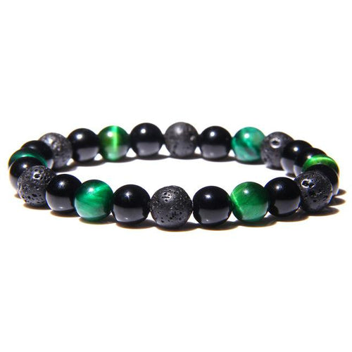 Bracelet Anti-Stress Œil de Tigre, Obsidienne et Pierre de Lave