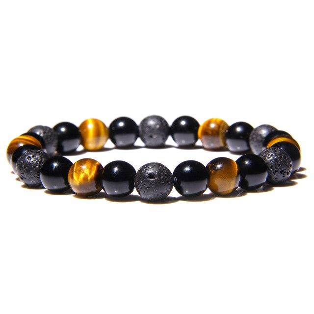 Bracelet Anti-Stress en Oeil de Tigre, Obsidienne Noir et Pierre de Lave