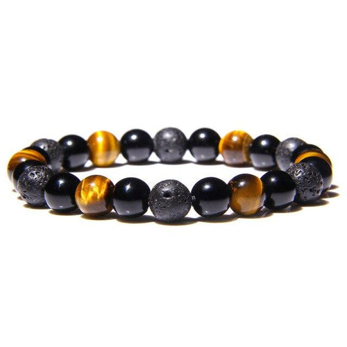 Bracelet Anti-Stress en Oeil de Tigre, Obsidienne Noir et Pierre de Lave