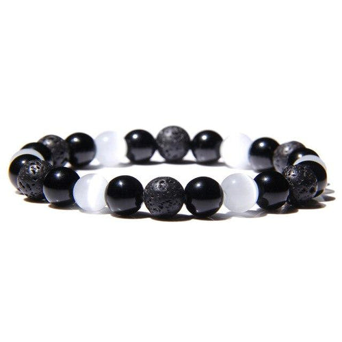 Bracelet Anti-Stress Pierre de Lave & Oeil de Chat