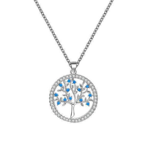 Collier Arbre de Vie Argent avec Cristaux Bleus