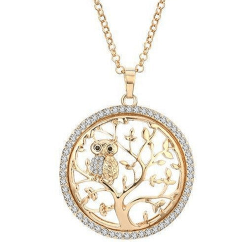 Collier Arbre de Vie Chouette Dorée