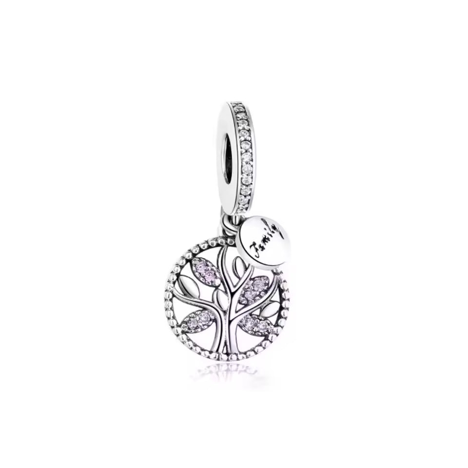 Pendentif Arbre de Vie Feuilles Roses en Argent