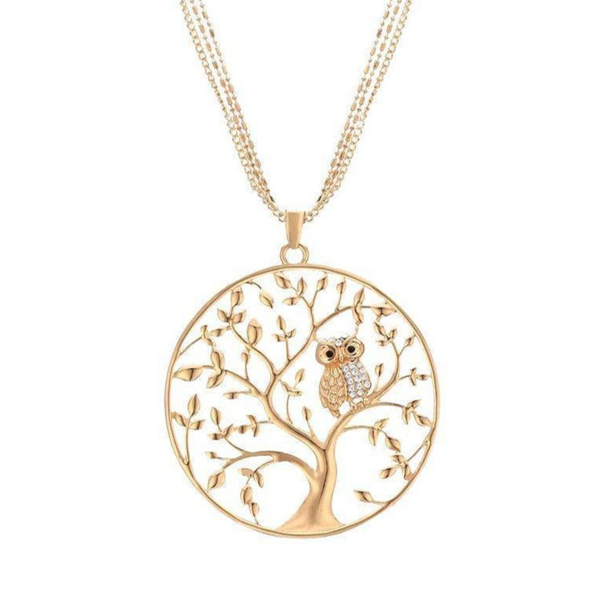 Pendentif Arbre de Vie Chouette Dorée