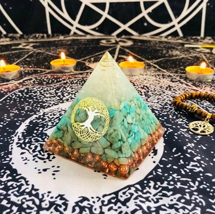 Orgonite Arbre de Vie Sérénité Intérieure Cuivre Amazonite Cristal de Roche