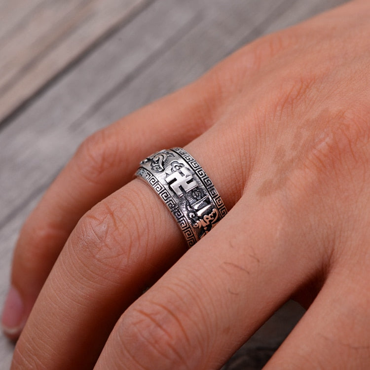 Bague Anti-Stress Croix Gammée Bouddhiste (Argent)