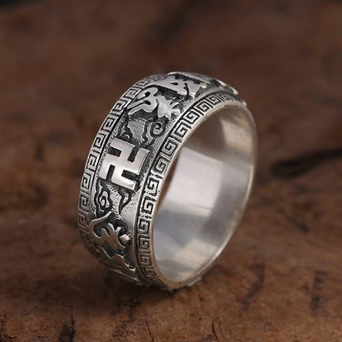 Bague Anti-Stress Croix Gammée Bouddhiste (Argent)
