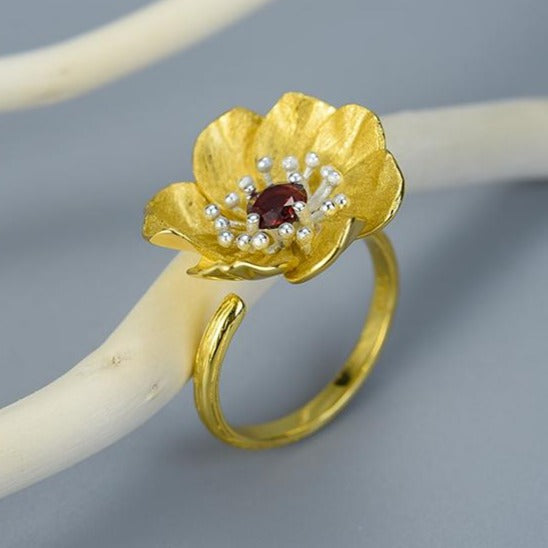Bague Anti-Stress Fleur de Lotus Réglable en Argent Pur