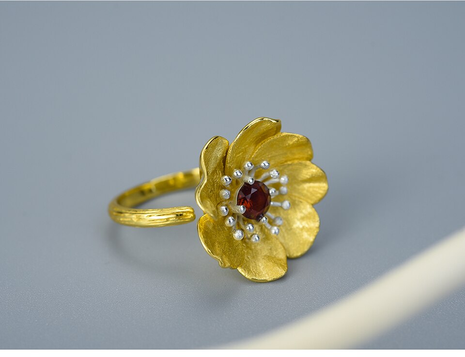 Bague Anti-Stress Fleur de Lotus Réglable en Argent Pur