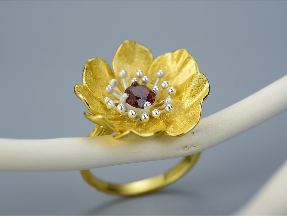 Bague Anti-Stress Fleur de Lotus Réglable en Argent Pur