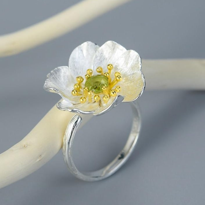 Bague Anti-Stress Fleur de Lotus Réglable en Argent Pur