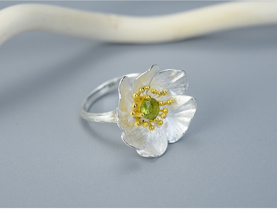Bague Anti-Stress Fleur de Lotus Réglable en Argent Pur