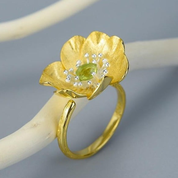 Bague Anti-Stress Fleur de Lotus Réglable en Argent Pur
