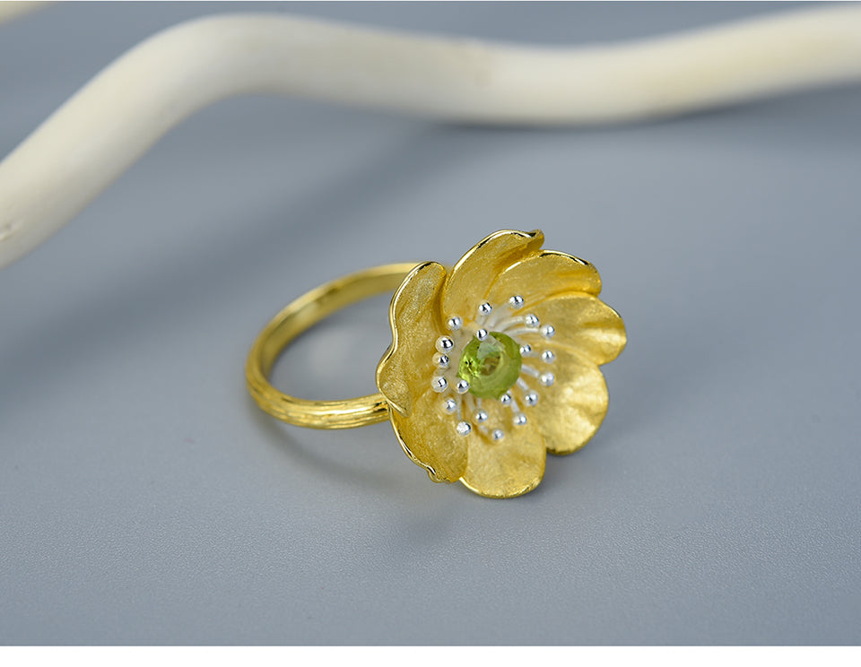 Bague Anti-Stress Fleur de Lotus Réglable en Argent Pur
