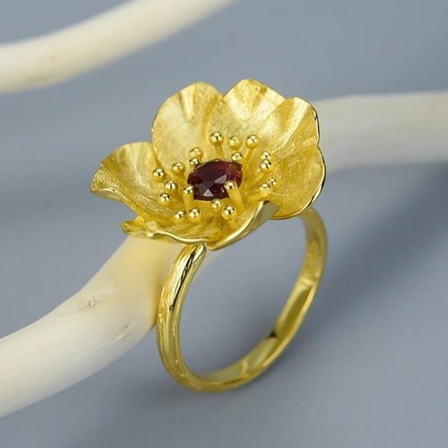 Bague Anti-Stress Fleur de Lotus Réglable en Argent Pur